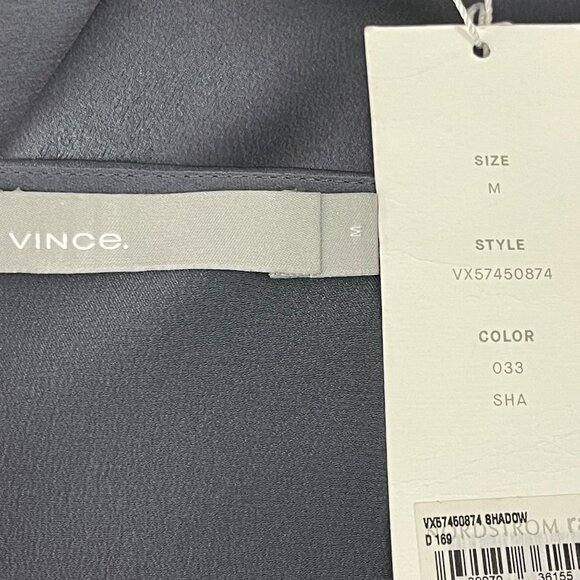 NWT Vince Women's Charcoal Gray 100% Silk V-Neck Long Sleeve Dress Size Medium - Picture 5 of 9